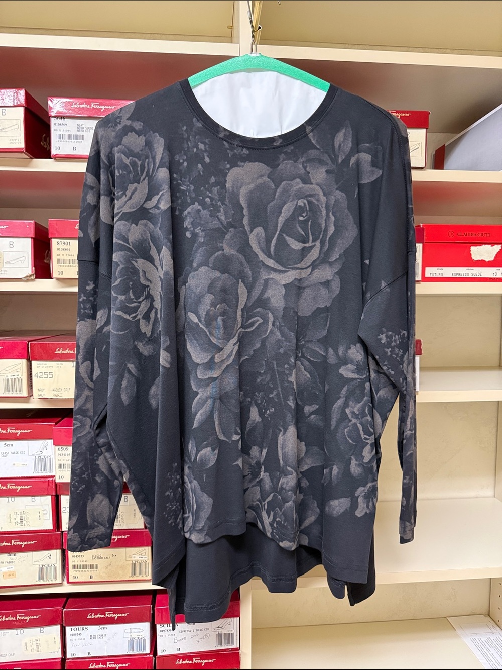 Eskandar black rose patterned Pima cotton  Shirt